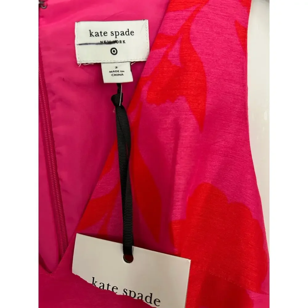 NWT Kate Spade Midi Dress V-Neck Classic Rose Peplum Pink Size 2